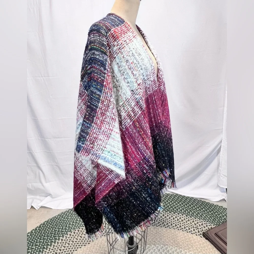 Red gray stripe wrap maxi‎ long length cape shawl poncho scarf pinklicious new